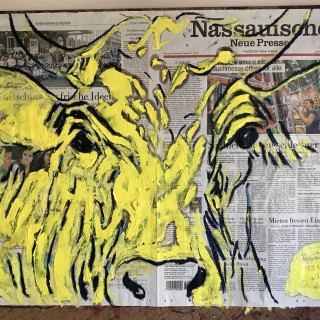 Oil paint and oil stick on Nassauische Newspaper Frankfurt 19.X.2019