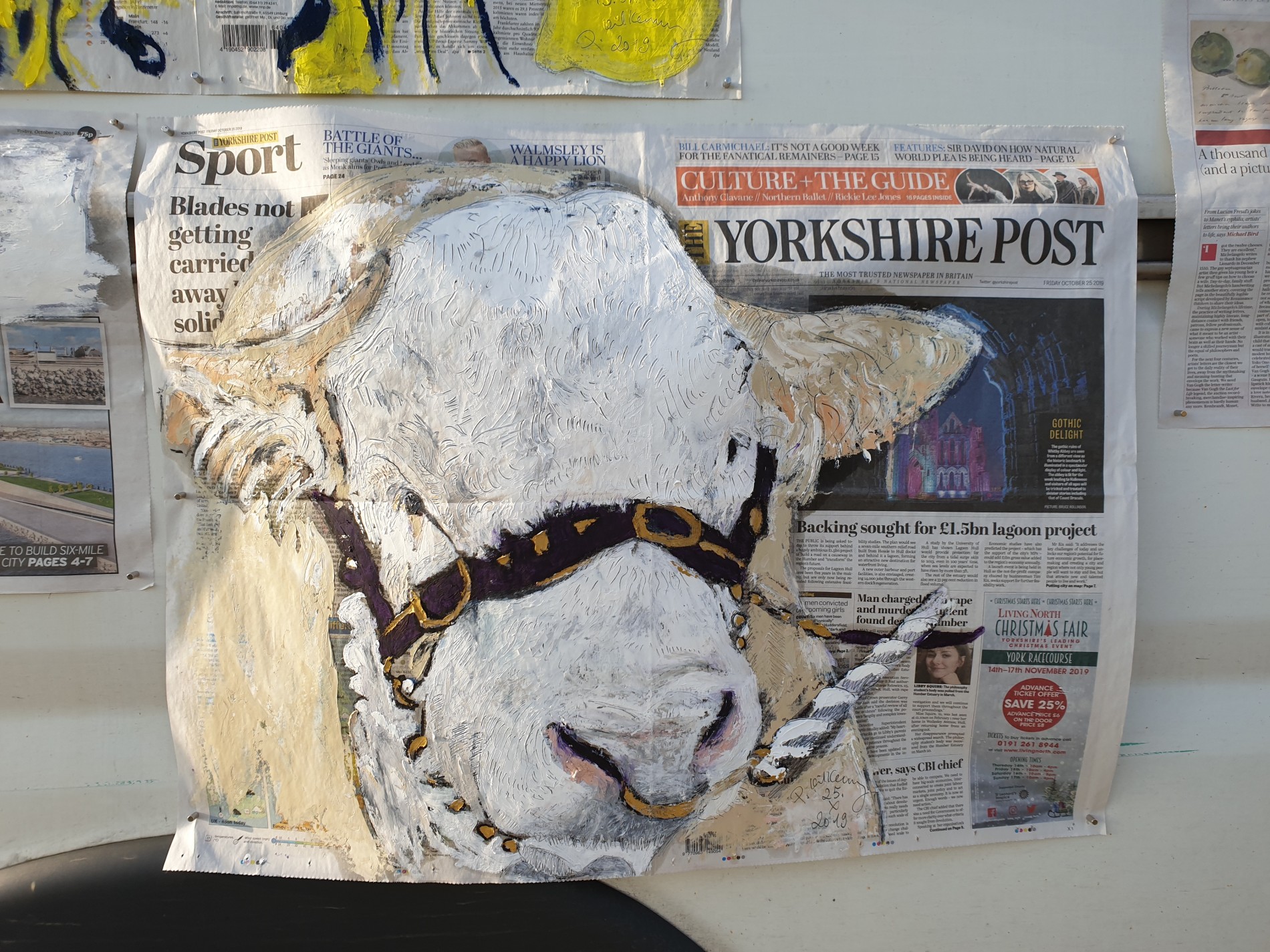 Yorkshire Bull Oil on The Yorkshire Post 28.X.2019  by Pete Kilkenny