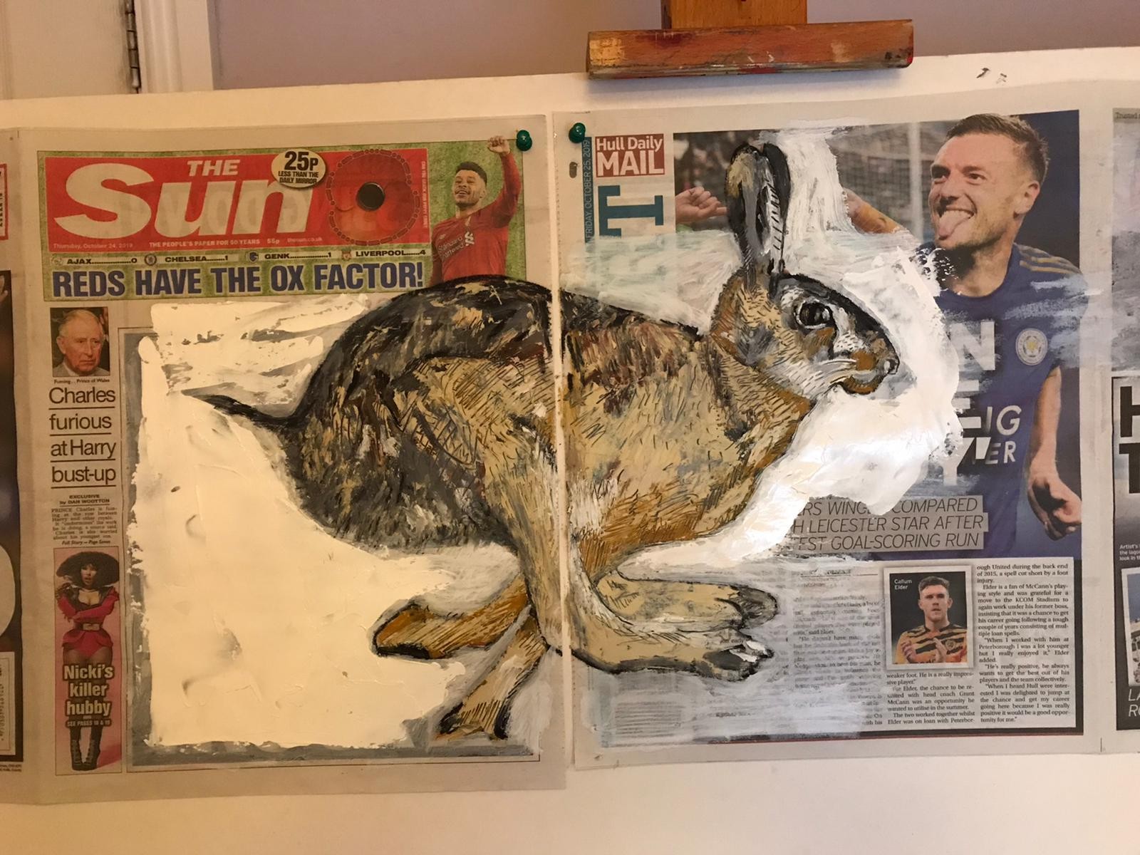 „Hare Today Gone Tomorrow“ Oil on The Sun 24.X.2019 & the Hull Daily Mail 25.10.2019  by Pete Kilkenny
